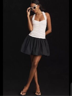 BNWT Maeve Anthropologie Halter Twofer Two-Tone Mini Dress in White and Black